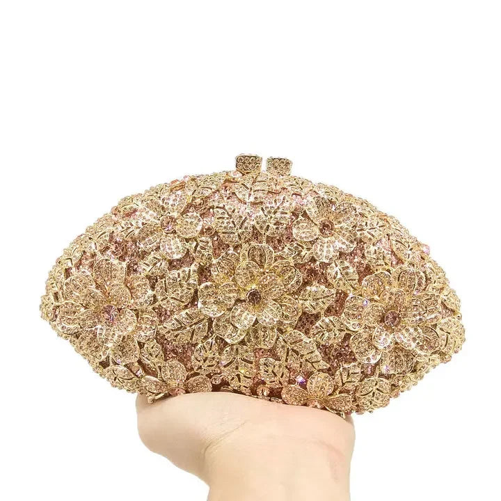 Boutique De FGG (in stock) Dazzling Flower Crystal Clutch Evening Purse Bag Women Formal Dinner Handbag Wedding Bridal Purse