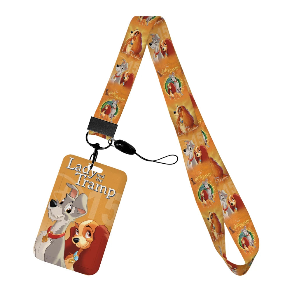Disney Cartoon Lady and the Tramp Card Holder Anti-lost Neck Strap Lanyard ID Card Pendant USB Badge Clip DIY Keychain Accessory