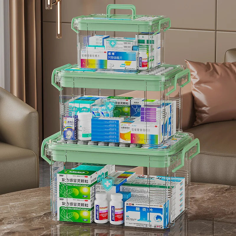 Transparent Double-Layer Medical Box Portable First Aid Medicine Box Home Handheld Large Capacity Child Medication Organizer