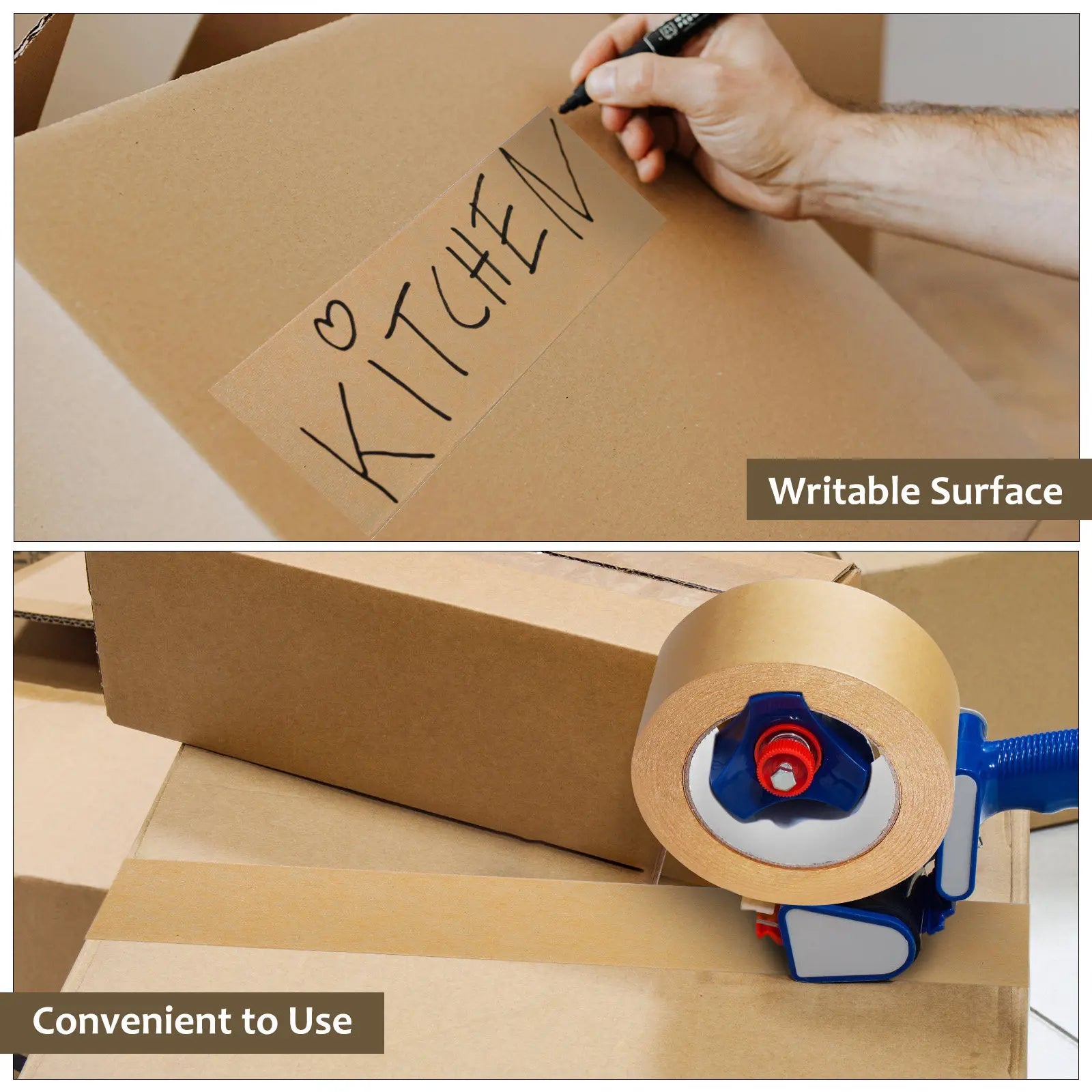 Brown Kraft Paper Tape Roll Secure Adhesive Heavy Duty Packing Tape Writable Surface Hand Tearable for Shipping Packaging