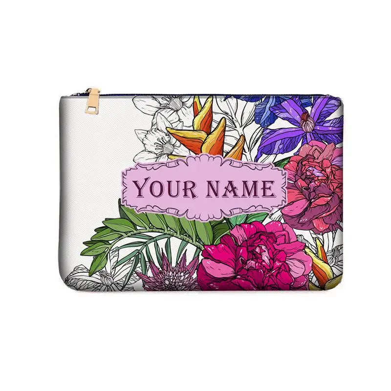 Graceful Customizable Name Women's Canvas Clutch Makeup Bag Purse Party Weekend Vacation Travel Cosmetic Bag Mobile Pouch Wallet