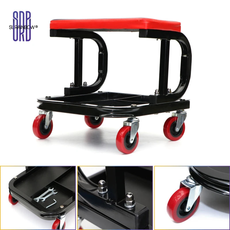 Rolling Creeper Garage/Shop Seat, 250 LBS Capacity Padded Rolling Workshop Stool with Tool Tray Storage, Auto Mechanic Stool.