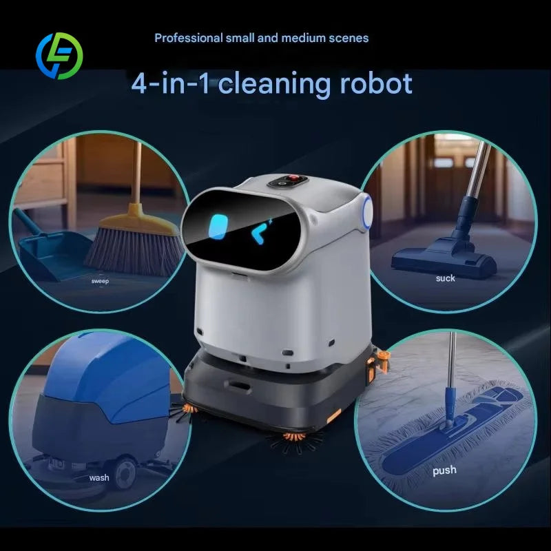 Customized Intelligent Commercial Cleaning Robot Multilingual Touchscreen App/PC Controlled Automatic Sweeping Floor Washing