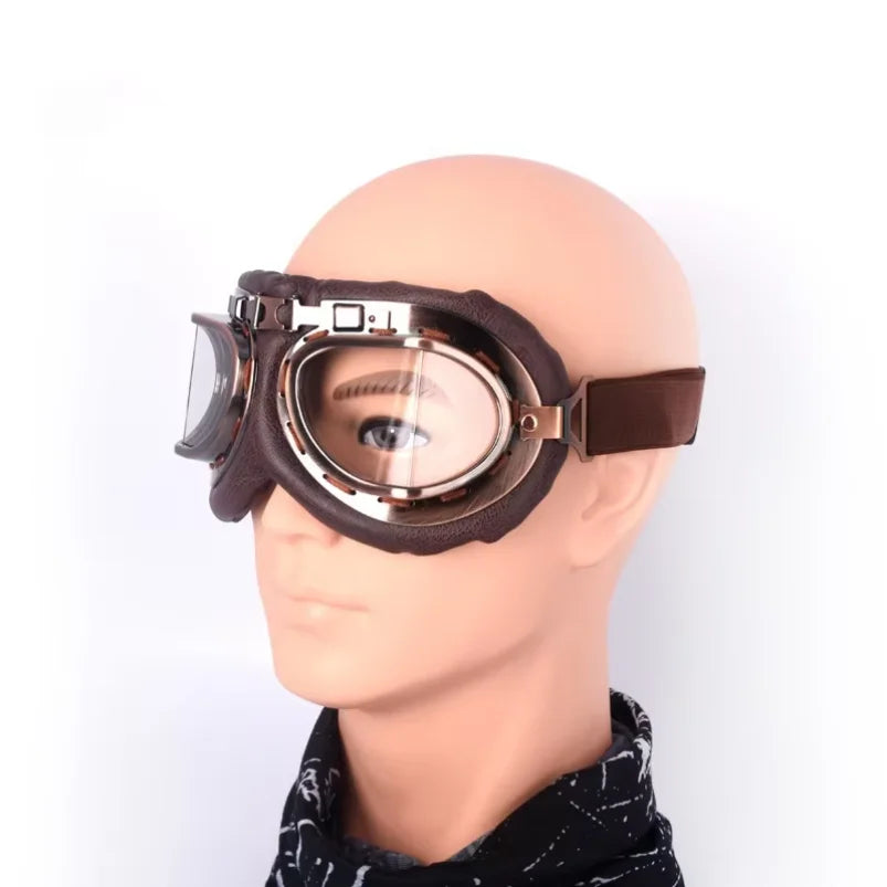 Vintage Leather Motorcycle Dirt Bike Goggles Pilot Motorbike Retro Jet Helmet Eyewear Glasses Outdoor Sports Goggle Glasses