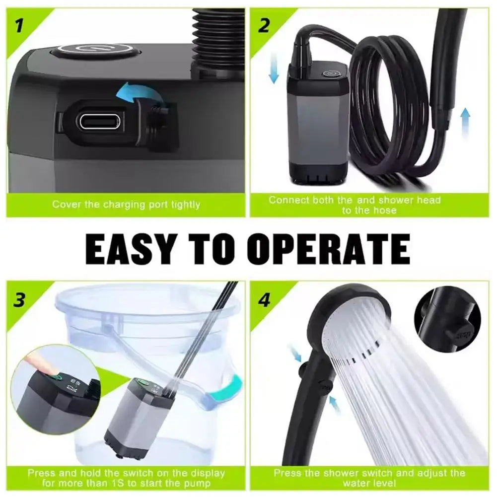 Outdoor Portable Shower Camping 6000mAh Rechargeable LED Display Outdoor Simple Electric Mobile Shower Set