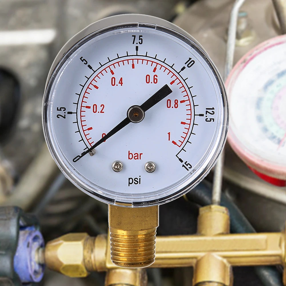 Low Pressure Gauge for Fuel Air Hydraulic 50mm 0/15 PSI 0/1 Bar 1/4 BSPT Dial Manometer Household Water Oil Gas Pressure Tester
