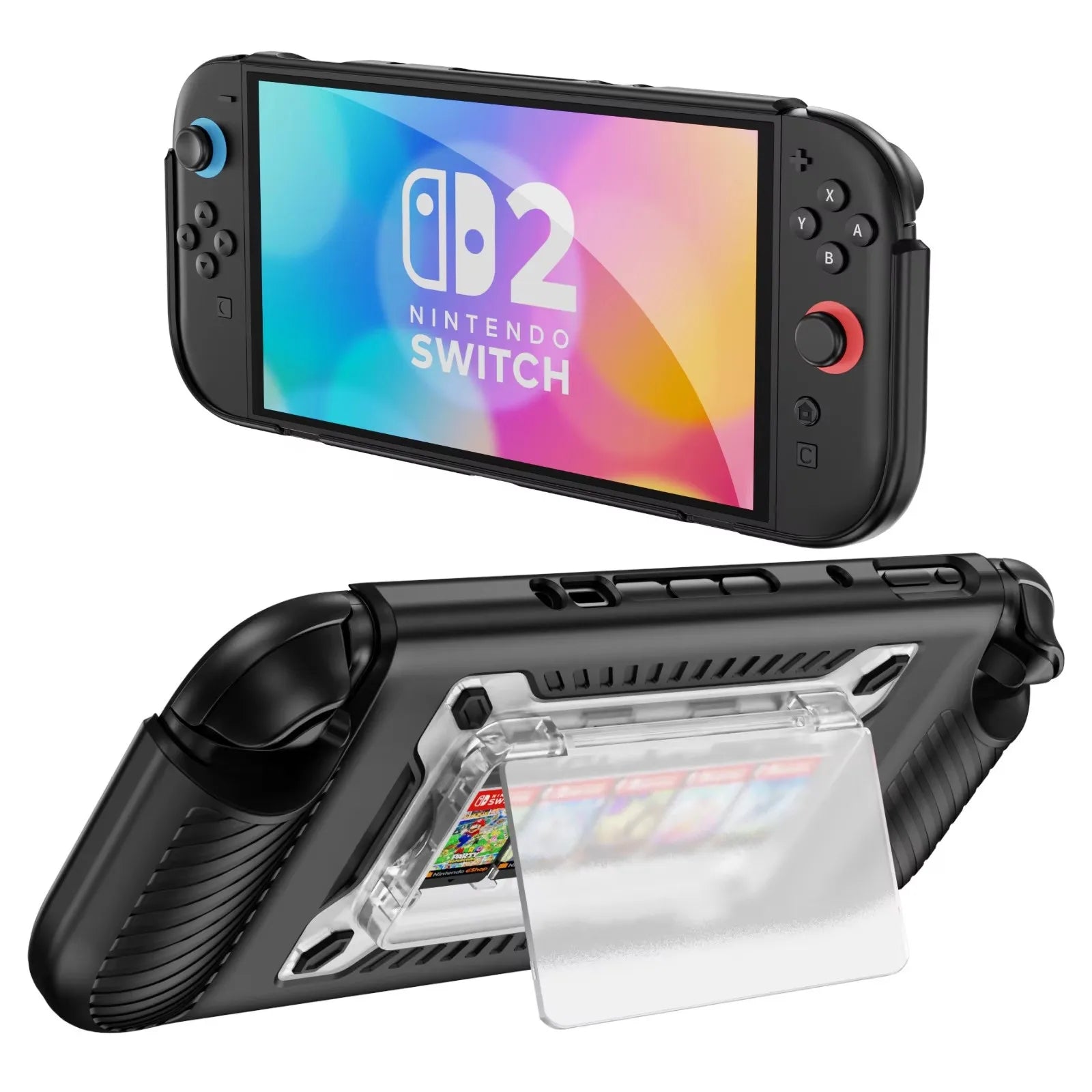Protective Case for Nintendo Switch Grip Shell with 7 Storage Slots Multi-Angle Adjustable Stand, Handle Cover Shock-Absorption