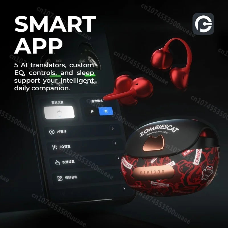 Zombies Cat B23 Graffiti OWS Ear Clip Headphone Bluetooth 6.0 Real Time Ai Translation Earphones TWS Wireless Earbuds with APP