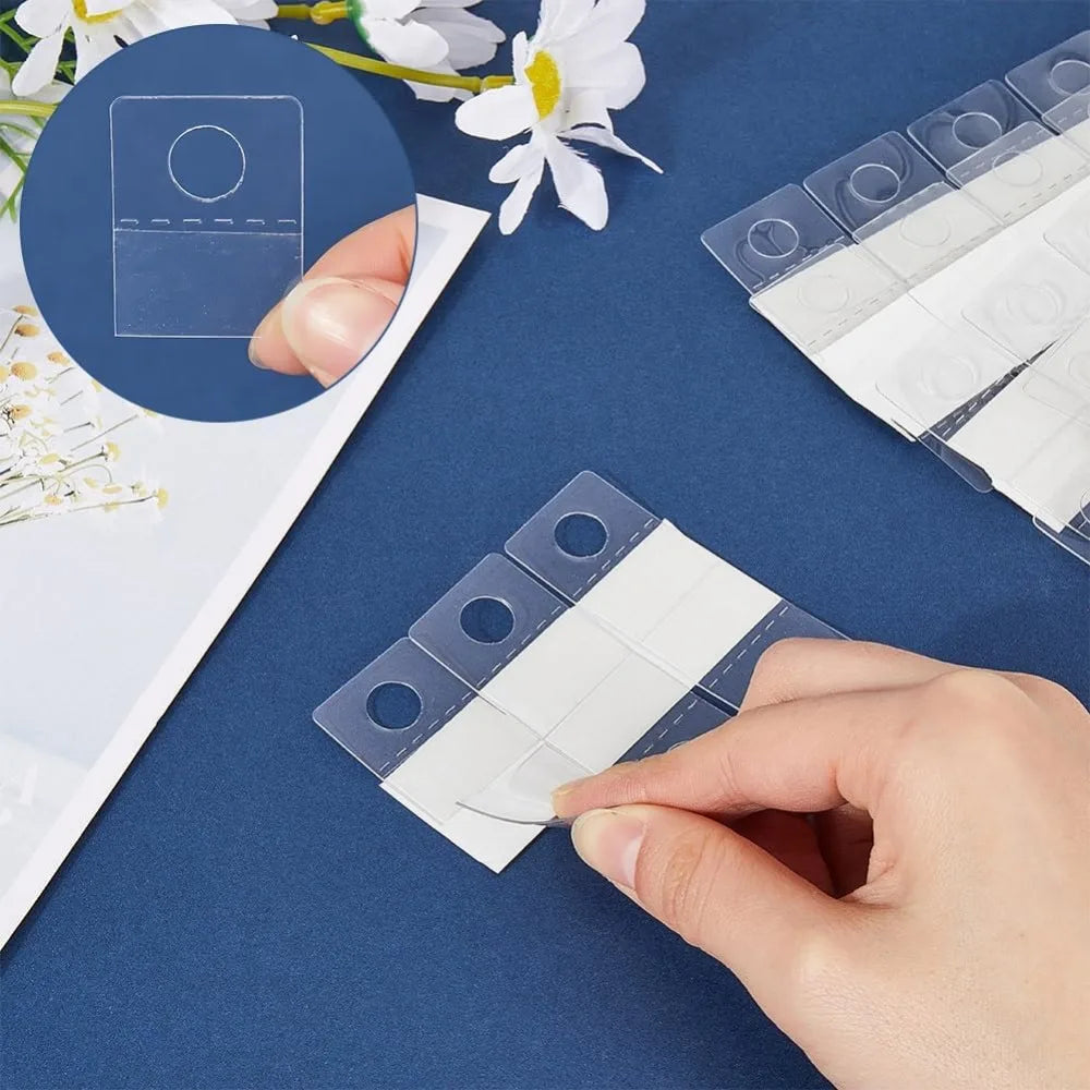 120pcs Clear Sticky Hanging Tabs Slot Hole Self Adhesive Plastic Hang Tags Hooks for Sale Items Hanging Store Retail Display