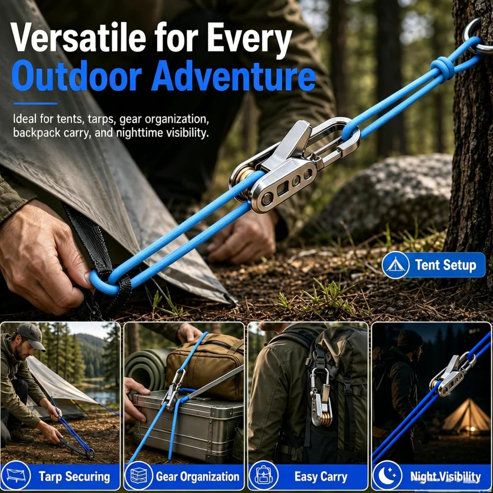 2-20 Pack Retractable Rope with Roller Tensioner – Heavy Duty Tie Down for Camping, Boating, Home Storage, Outdoor Use