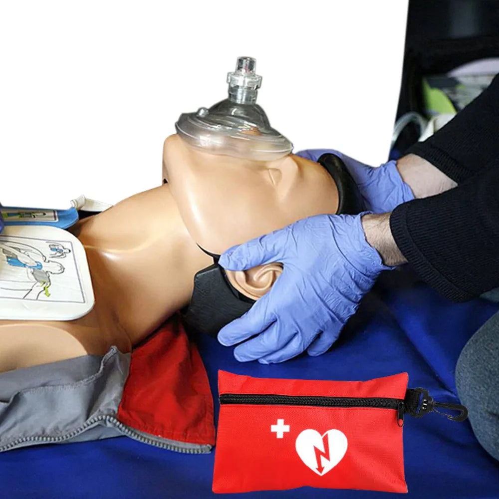 First Aid Adult and Infant CPR Mask Combo Kit AED Response kit with Valves Vinyl Gloves Alcohol Prep Pads