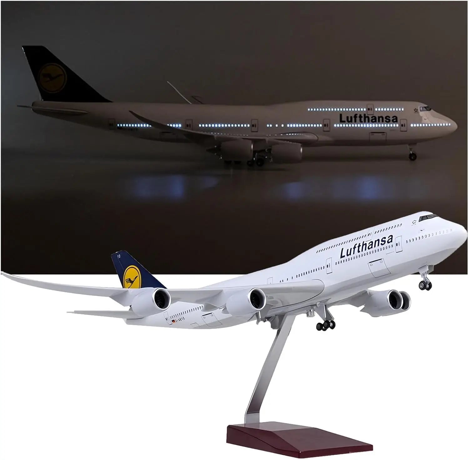 1:150 Scale 47cm Lufthansa B747-8 Airplane Model 747 Aircraft Model with Lights and Landing Gear Die-cast Resin Model Airplane