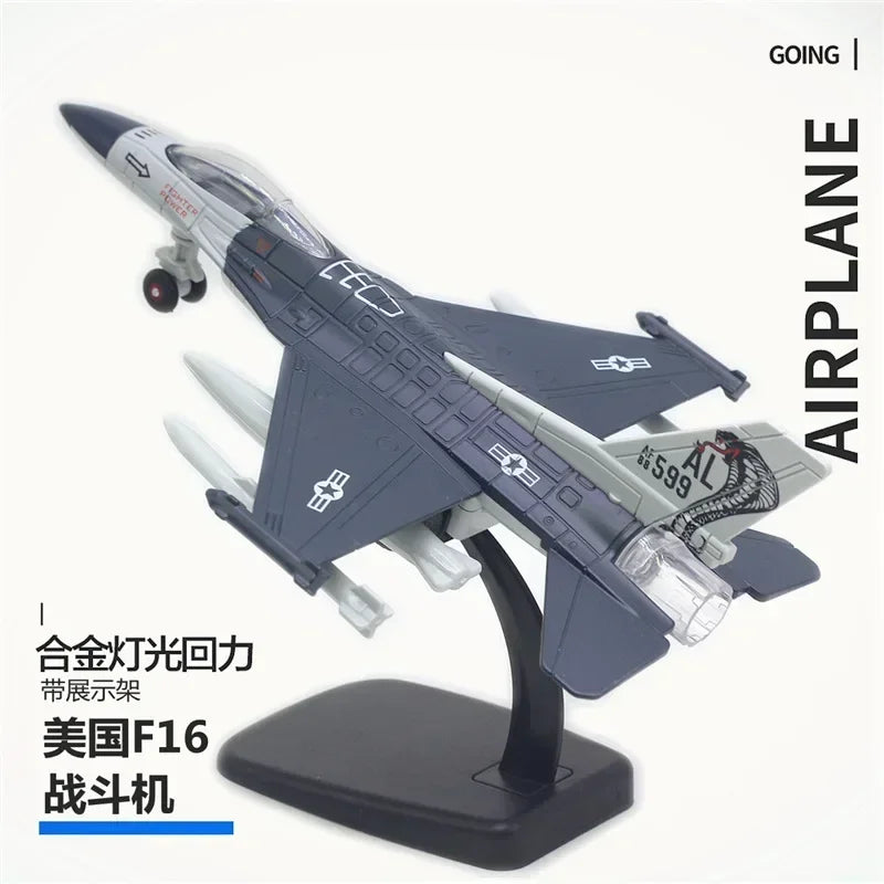 American F-16 Fighter Alloy Aircraft Model with Sound Light Series Children's Aircraft Model Toy Birthday Gift Christmas