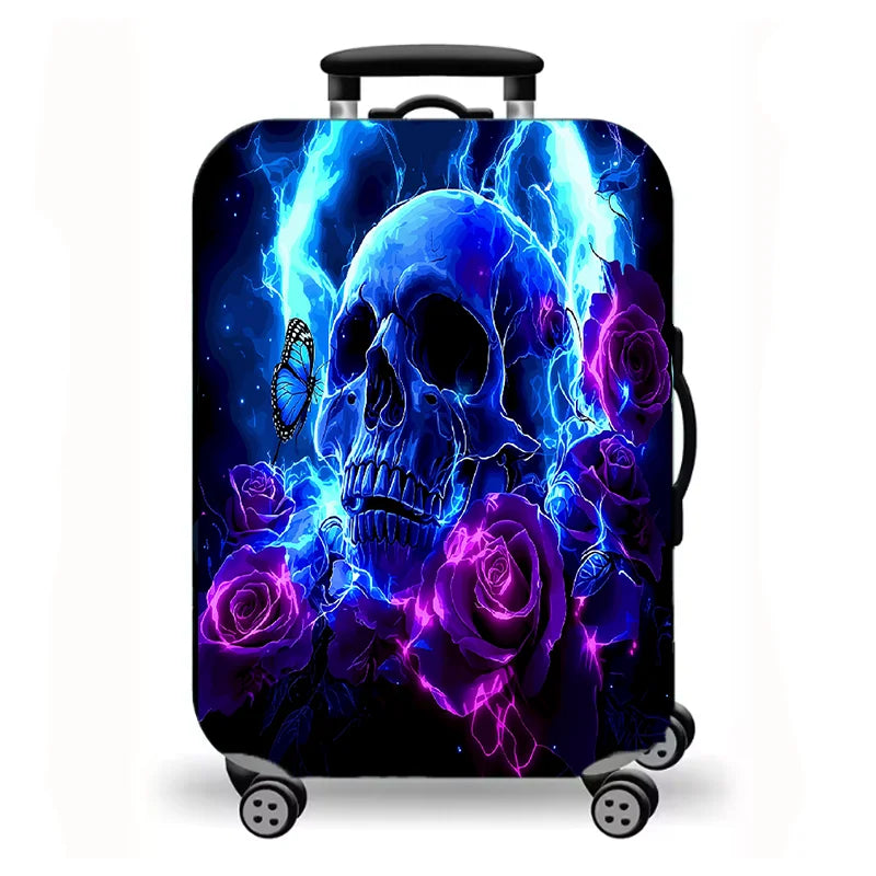 Luggage Cover, Gothic Skull Rose Print Stretch Suitcase Protector, Dark Halloween Horror Art Design for Travel
