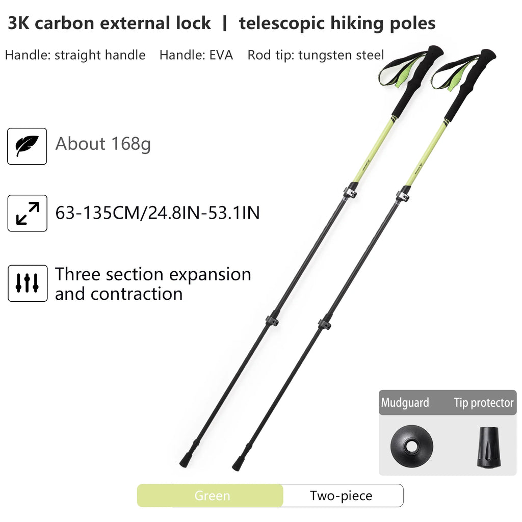 BISINNA 2pcs Trekking Poles Carbon Fiber Walking Sticks Ultra-light Telescopic Outdoor Hiking Climbing Cane