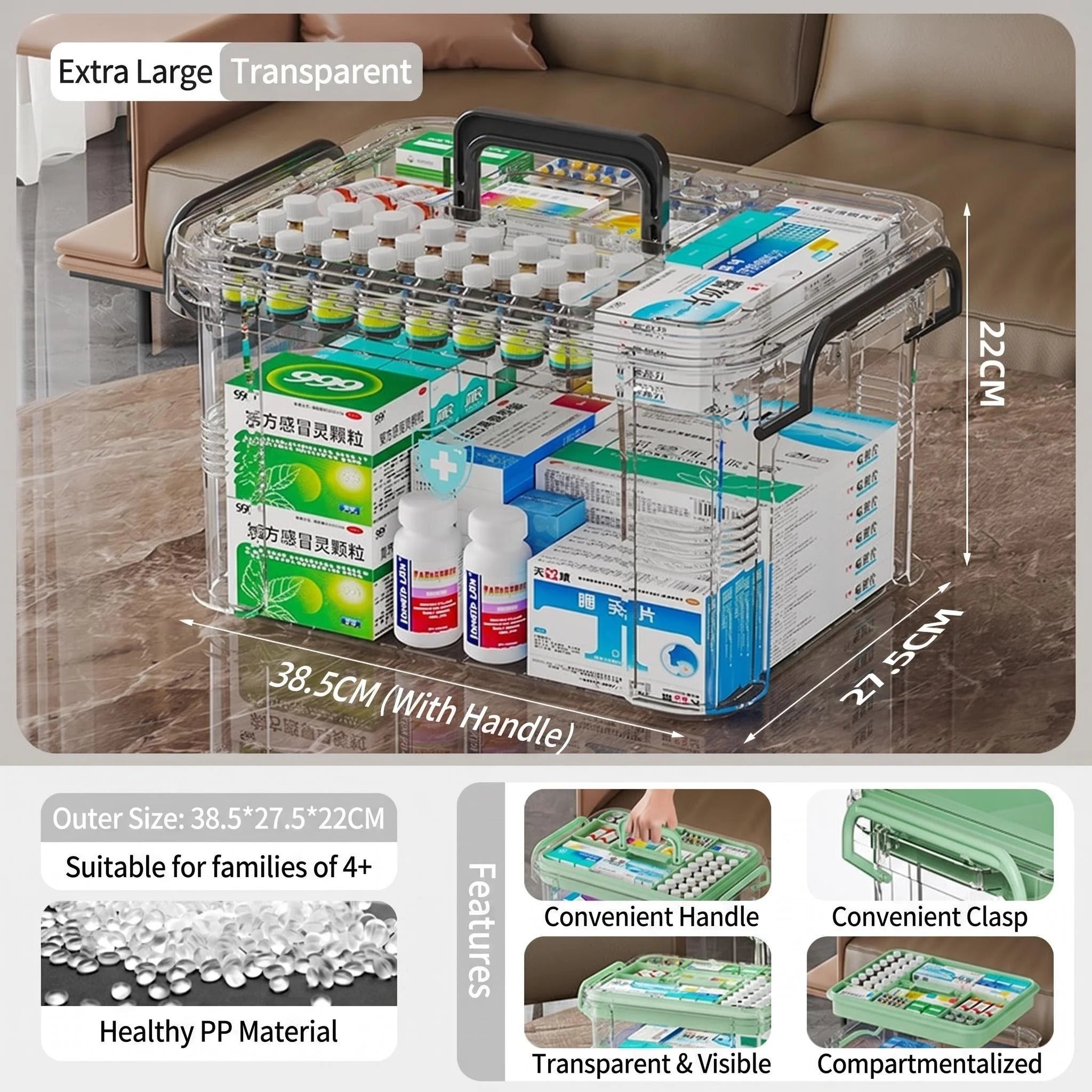 Transparent Double-Layer Medical Box Portable First Aid Medicine Box Home Handheld Large Capacity Child Medication Organizer
