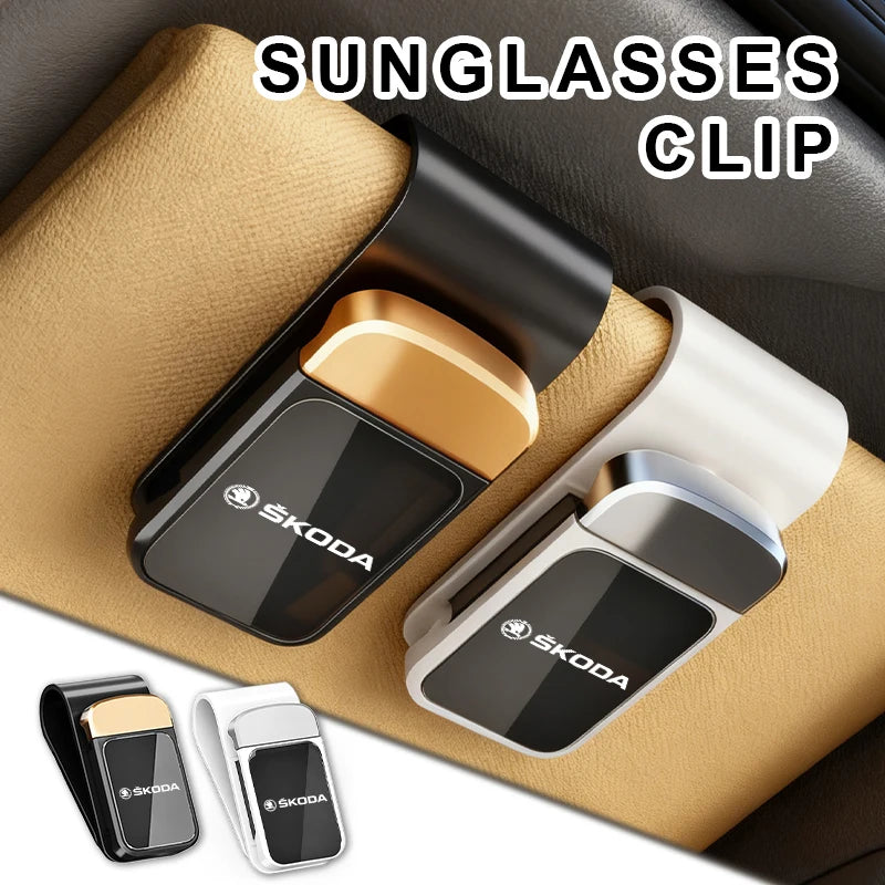 For Skoda Car Sun Visor Glasses Holder Eyeglass Mount Compact Clip Interior Accessories VRS Superb Yeti Octavia Enyaq Rapid