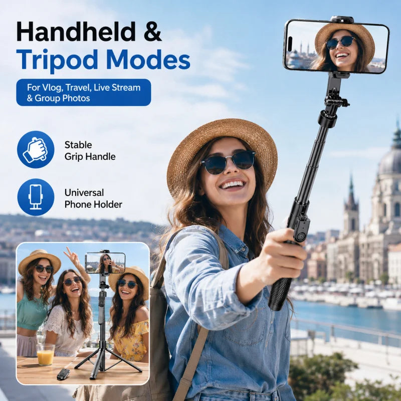 2M Extendable Bluetooth Selfie Stick Tripod, K29 Universal Phone Holder with Remote Control, Stable Handle for Vlog Live Streami