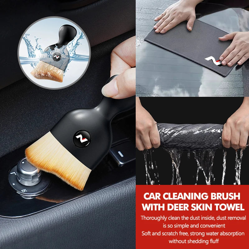Car Towel Cleaning Drying Cloth With Duster Clean Brush Tool For Hyundai N LINE i30 i20 Sonata Accent Tucson Elantra Azera