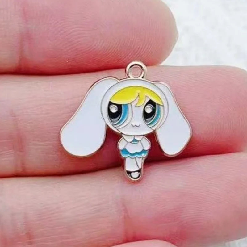 10pcs Alloy Oil-Dripping Cartoon Girl Pendant, DIY Jewelry Making Earrings Keychain Accessories