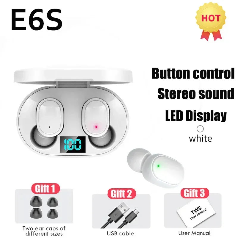 2026 Hot TWS E6S Fone Bluetooth Earphones Wireless Bluetooth Headset Noise Cancelling Headset With Microphone Headphones