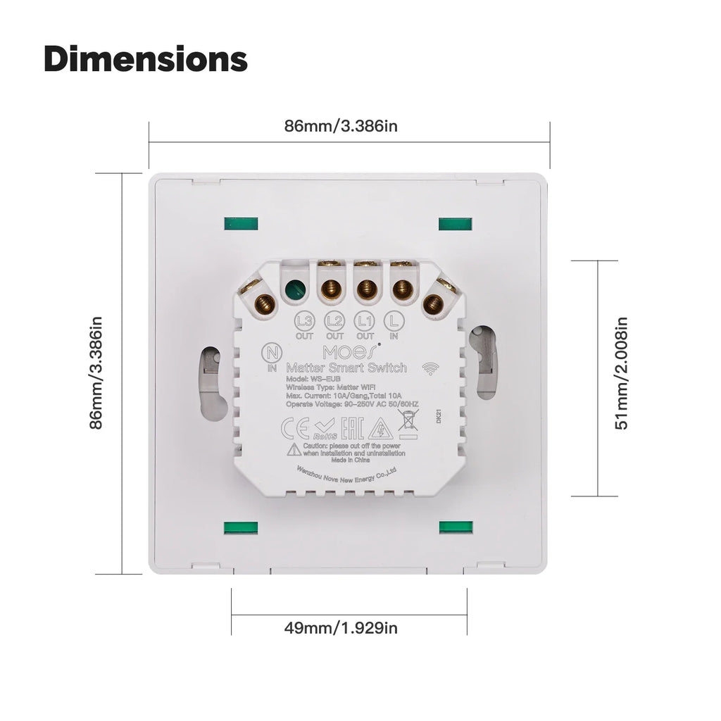 MOES Matter Tuya WiFi Smart Light Button Switch EU Verison Remote Control Work With Alexa Google Home Apple Homekit Smartthings