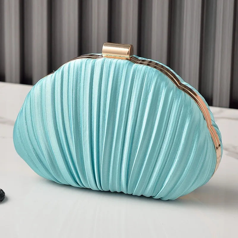 Nesitu Shell Shape Women Make Up Cosmetic Evening Shoulder Messenger Clutch Bag Phone Purse Handbag Golden Green Pink M88259