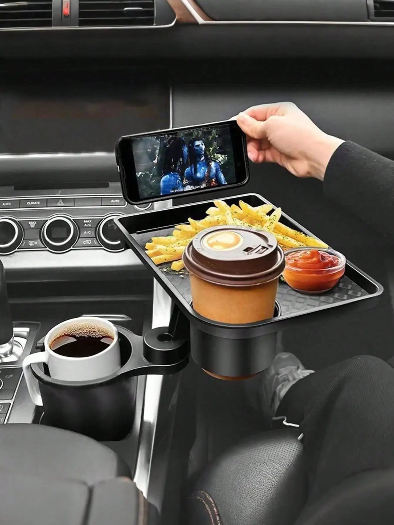 2-in-1 Car Cup Holder Tray – 360° Rotatable Tabletop, with Stable Base & Phone Slot, Durable Interior Accessory