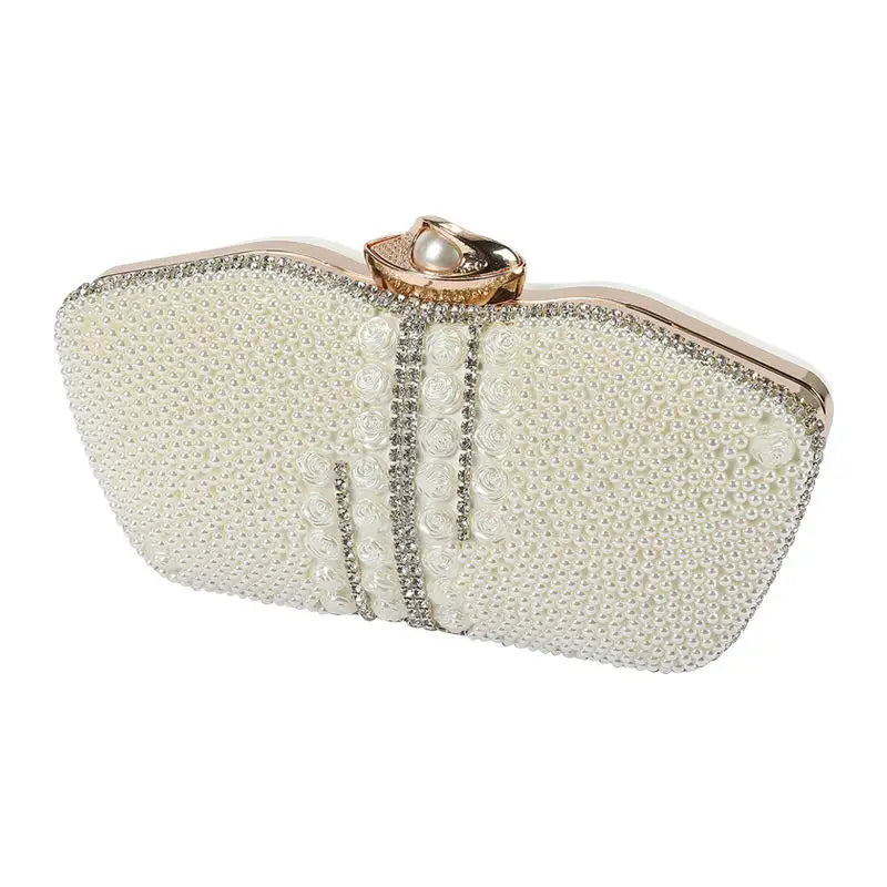 Crystal-clear rhinestone pearl clutch luxurious metal chain handbag fashionable wedding bride handbag and evening bag for wome