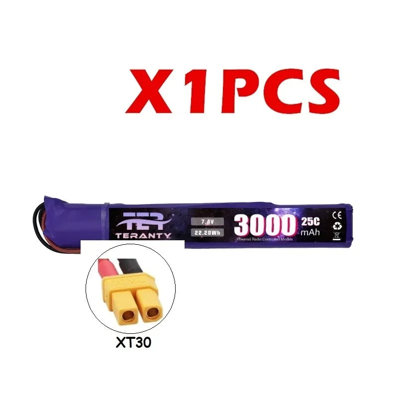 7.4V 3000mAh LiPo Battery with Small Tamiya Deans T Connector 2S For Electric Toys Water Bullet Gun Battery Parts Accessories