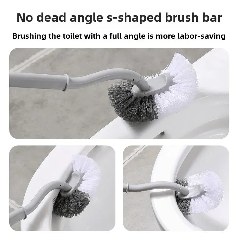 S Shaped Toilet Brush Wall-Mounted Cleaning Brushes Long Handled Soft Bristles Brush 360° No Dead Corner Bathroom Accessories