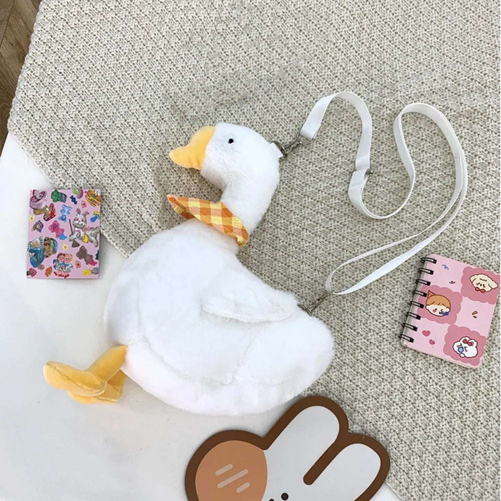 Portable Zipper Big Goose Bag Fluffy Solid Color Cute Duck Crossbody Bag Large Capacity Shoulder Bags Streetwear