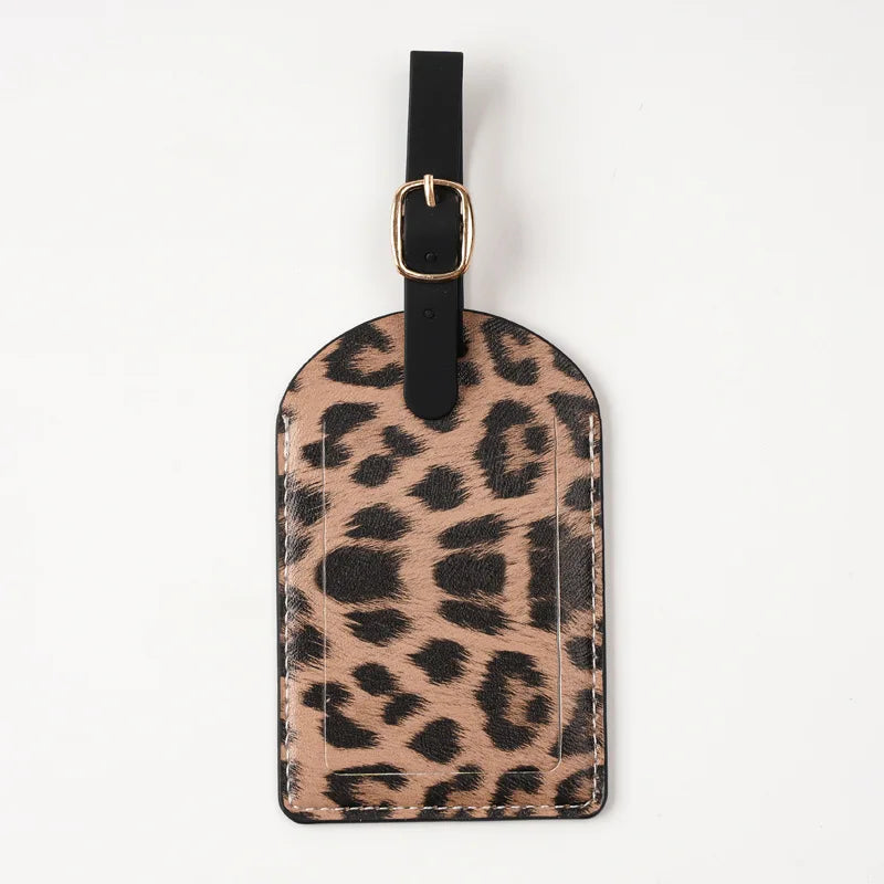 Women Men Fashion Leopard Print Luggage Tags PU Leather Suitcase Labels Tags with Adjustable Strap Travel Travel Accessories