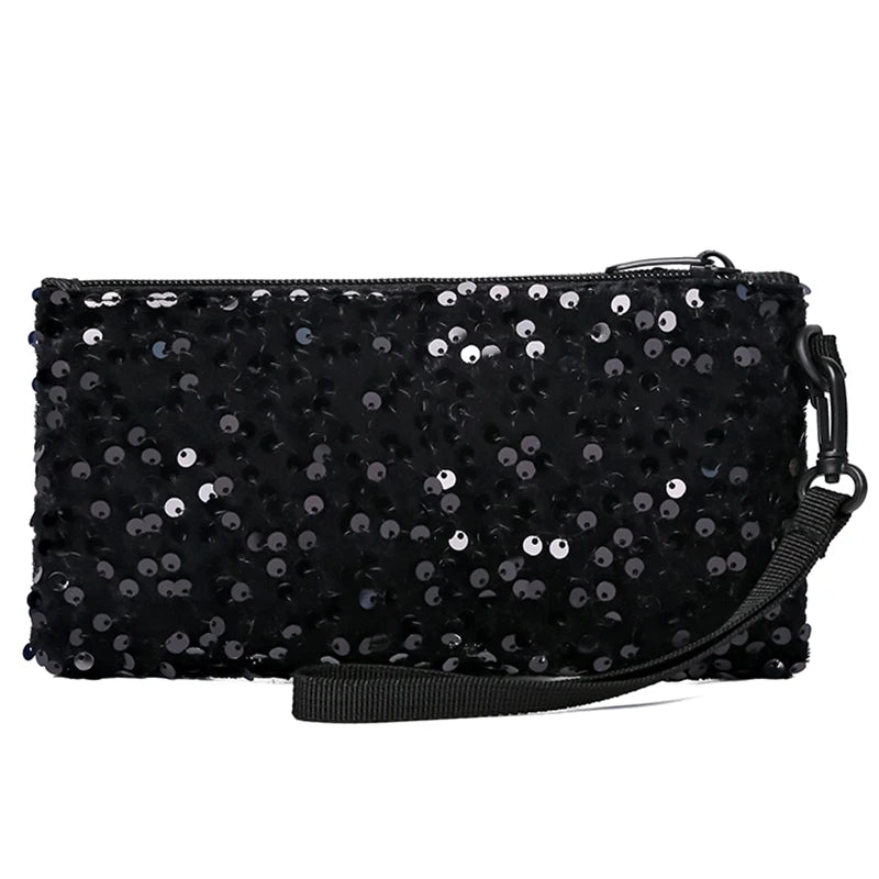 Ladies' sequined wallet handbag, long style, zipper mobile phone bag, change purse, wrist bag