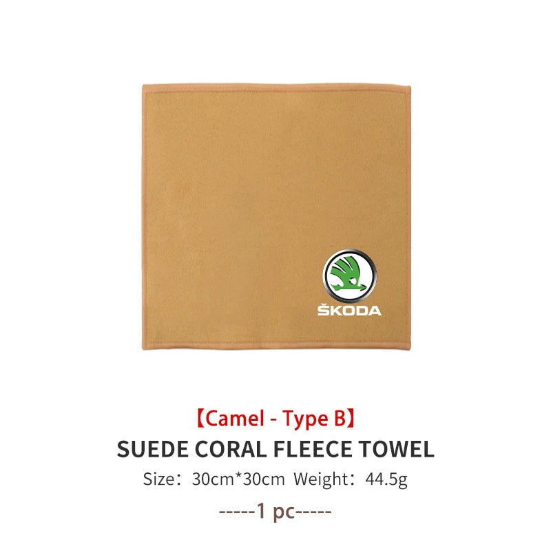 For Skoda Car Logo Cleaning Cloth Absorbent Dry Cloth Auto Wash Accessories Fabia 1 2 Octavia a7 RS Superb Rapid Yeti Karoq