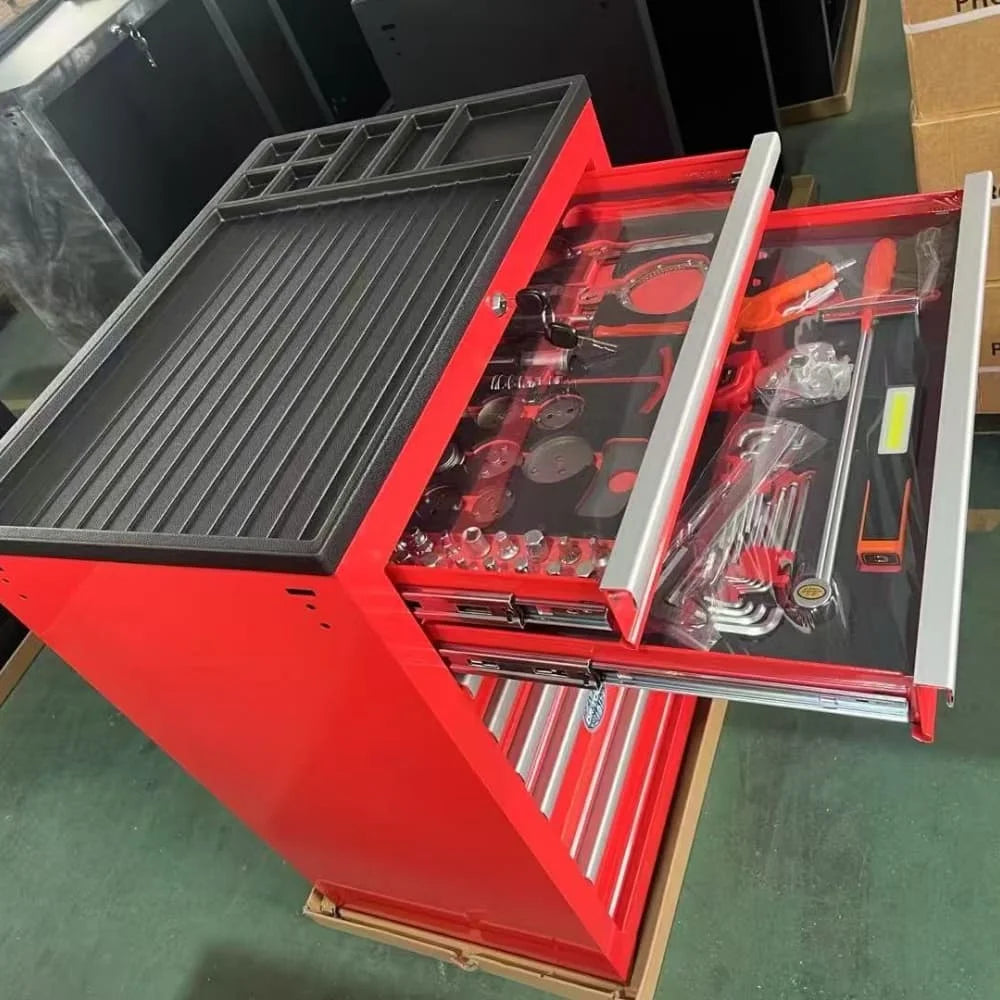 Tool Chests Cabinets for Mechanics 7-Drawer Mechanic Tool Cabinet in Red and Black with Wheels Customizable ODM/OBM Support