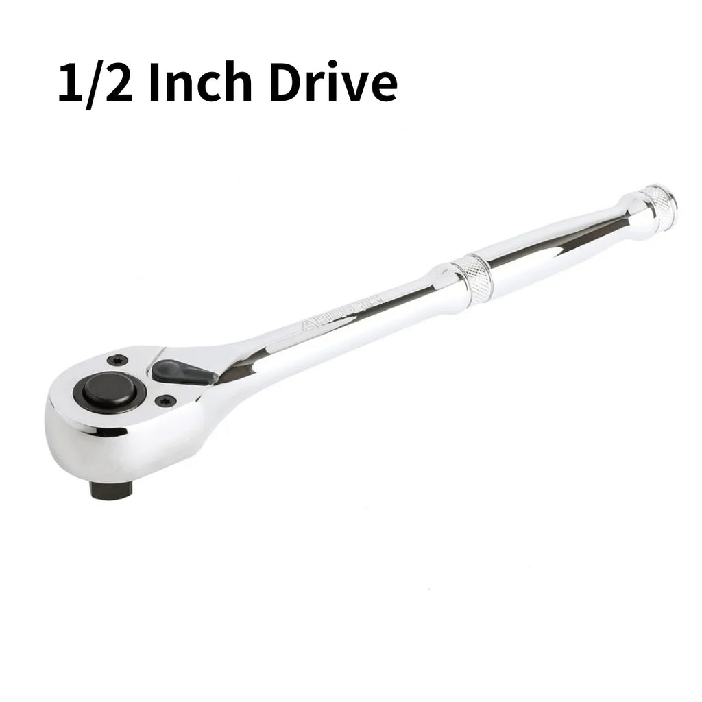 Quick-Release Ratchet Set with Teardrop Head, Full-Polished Chrome Solid Handle, 1/4, 3/8, 1/2-Inch