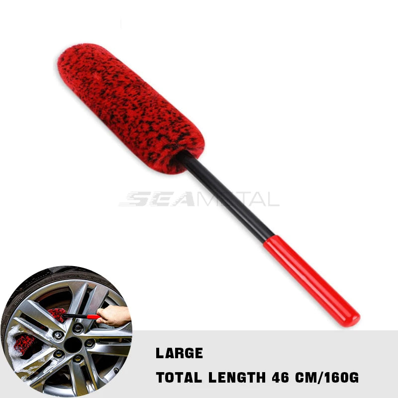 SEAMETAL Car Wheel Detailing Cleaning Brush Woolies Plush Car Rim Tire Wash Brushes Long Handle Bendable Auto Wheel Clean Tools