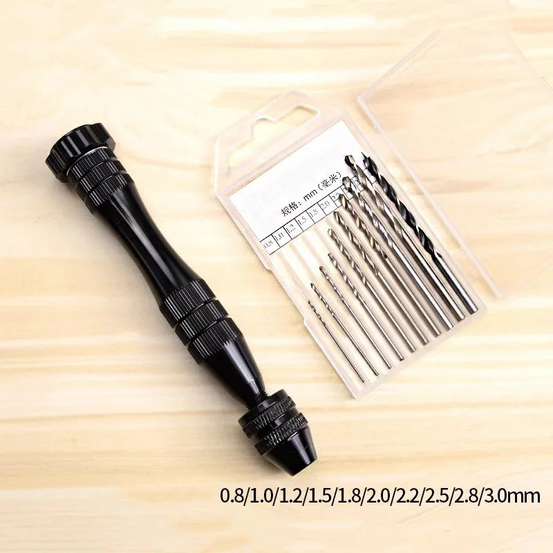 Hand Drill Set - Manual Pin Vise with 10 Mini Drill Bits 0.8 - 3 mm for  Jewelry MakingResin, Hobby Projects Push Hand Drill