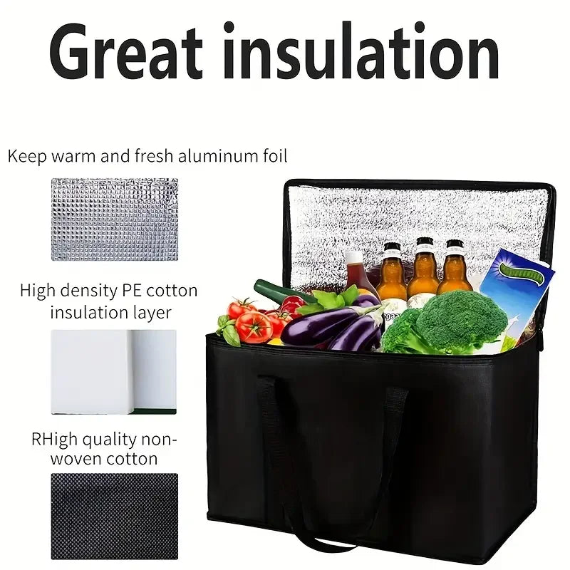 1pc Large Capacity Tote Cooler Grocery Bags, Foldable Storage Bag Thermal Insulation Picnic Bags Waterproof Lunch Delivery Box