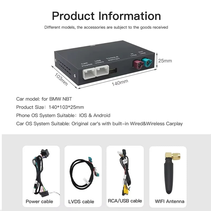 Wireless CarPlay Android Auto for BMW X6 E71 X5 E70 F15 EVO BNT CIC System with AirPlay Functions Support Reversing camera