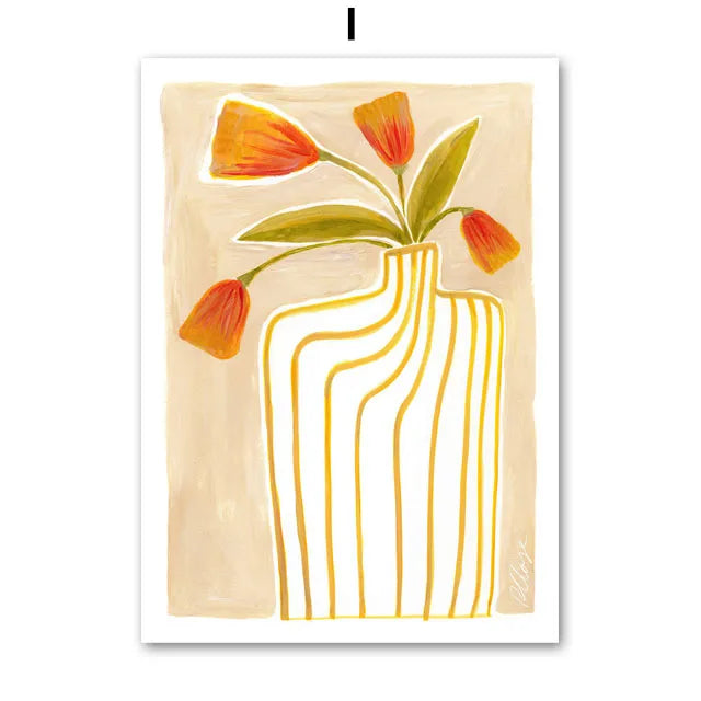 Retro Pajama Girl Lemon Flowers Vase Abstract Gallery Poster And Prints Wall Art Canvas Painting Pictures For Living Room Decor