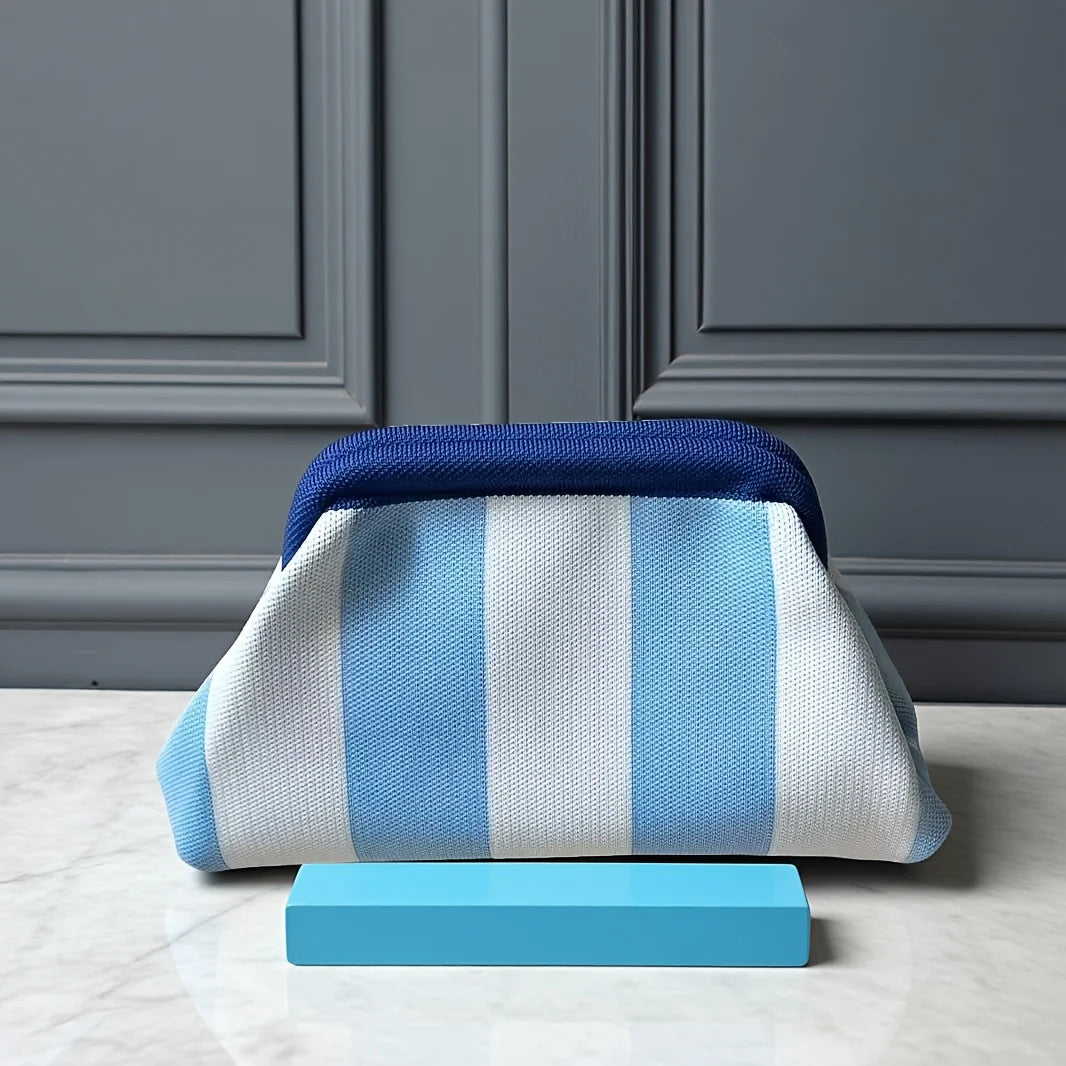 New color-block striped eye-catching cloud knit daily commuter storage clutch bag