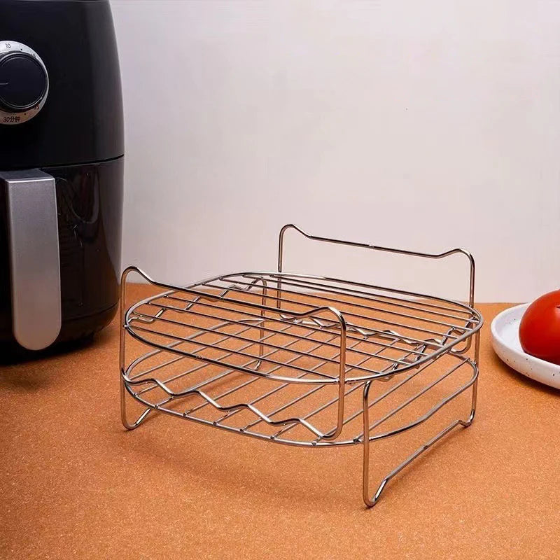 Air Electric Fryer Accessories Stainless Steel Double Layer Grill Rack With 4 Roast Meat Picks Steam Rack Air Fryer Rack