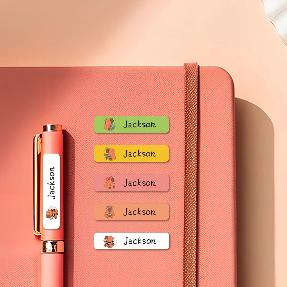 Kawaii Capybara Waterproof Name Tags Stickers Custom Adhesive Stationery Decals Personalize First Name Label For Children School