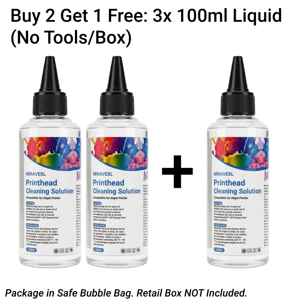 MIRAVEXL 100ml Printhead Cleaning Kit Liquid Solution for HP Epson Canon Brother Inkjet Printer Head Unclog Cleaner Repair Tool