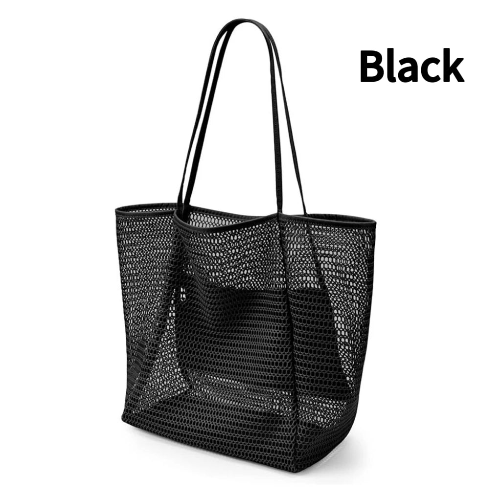 Large Capacity Mesh Beach Tote Bag Breathable Open Net Sand Drain Grocery Shopping Picnic Summer Shoulder Handbag for Women