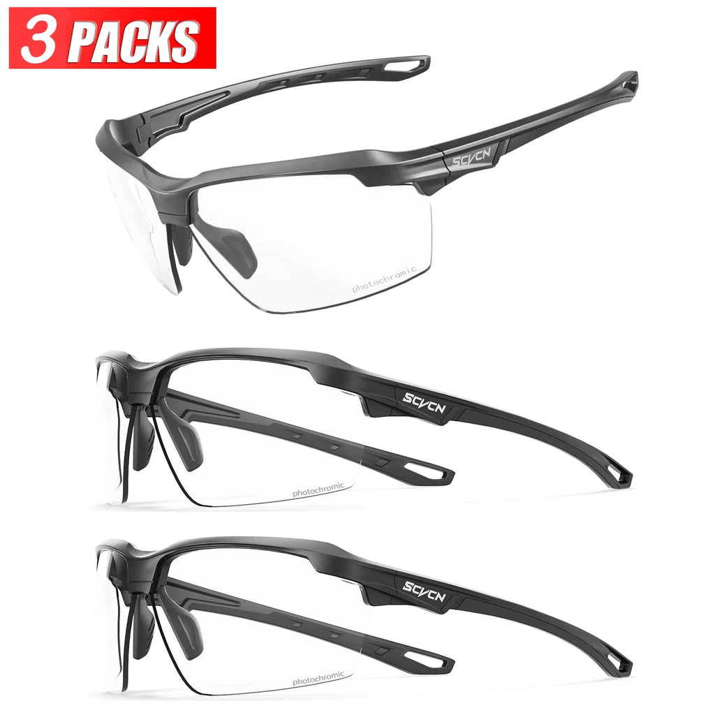 3PACKS SCVCN Hiking Eyewear Photochromic Cycling Sunglasses Glasses Bike MTB Bicycle Golf UV400 Sports Glasses for Men Women