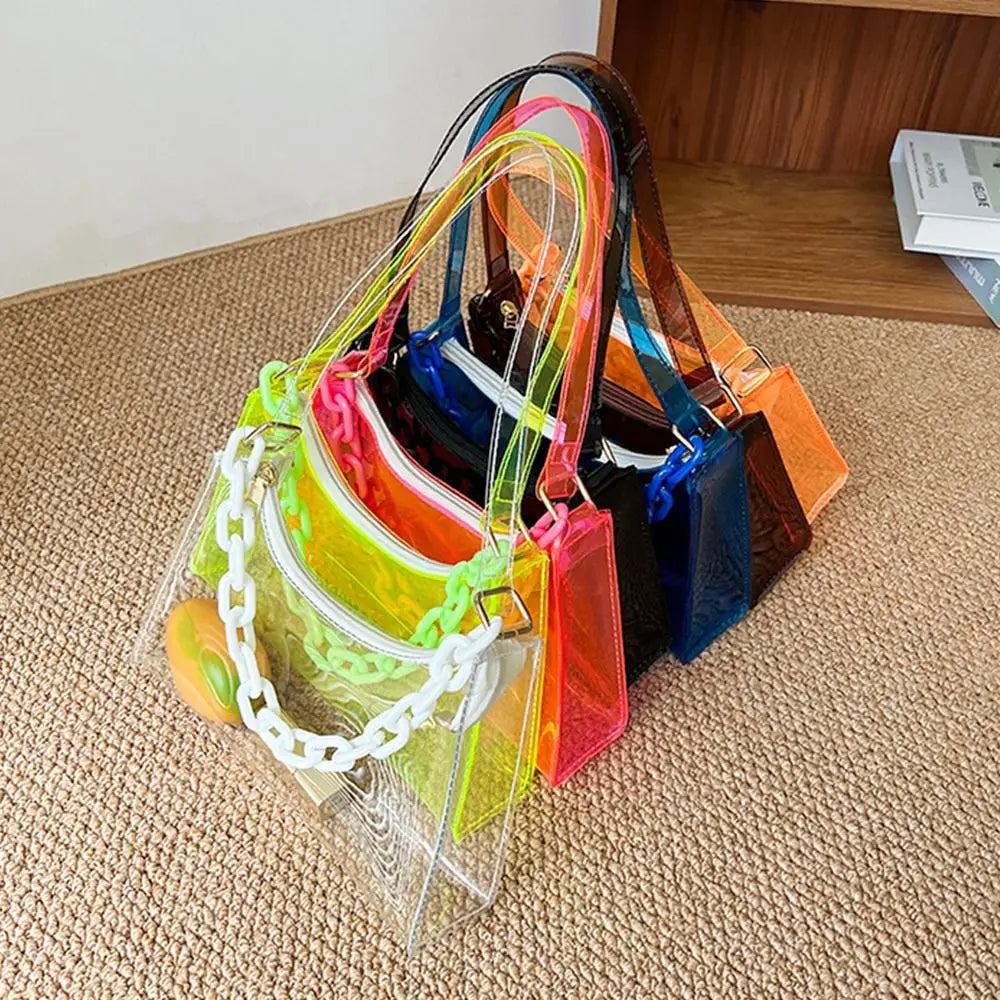 Fashion Ladies Jelly Bags PVC Clear Bag Underarm Bags Casual Women Summer Handbags Purse Cell Phone Shoulder Bag