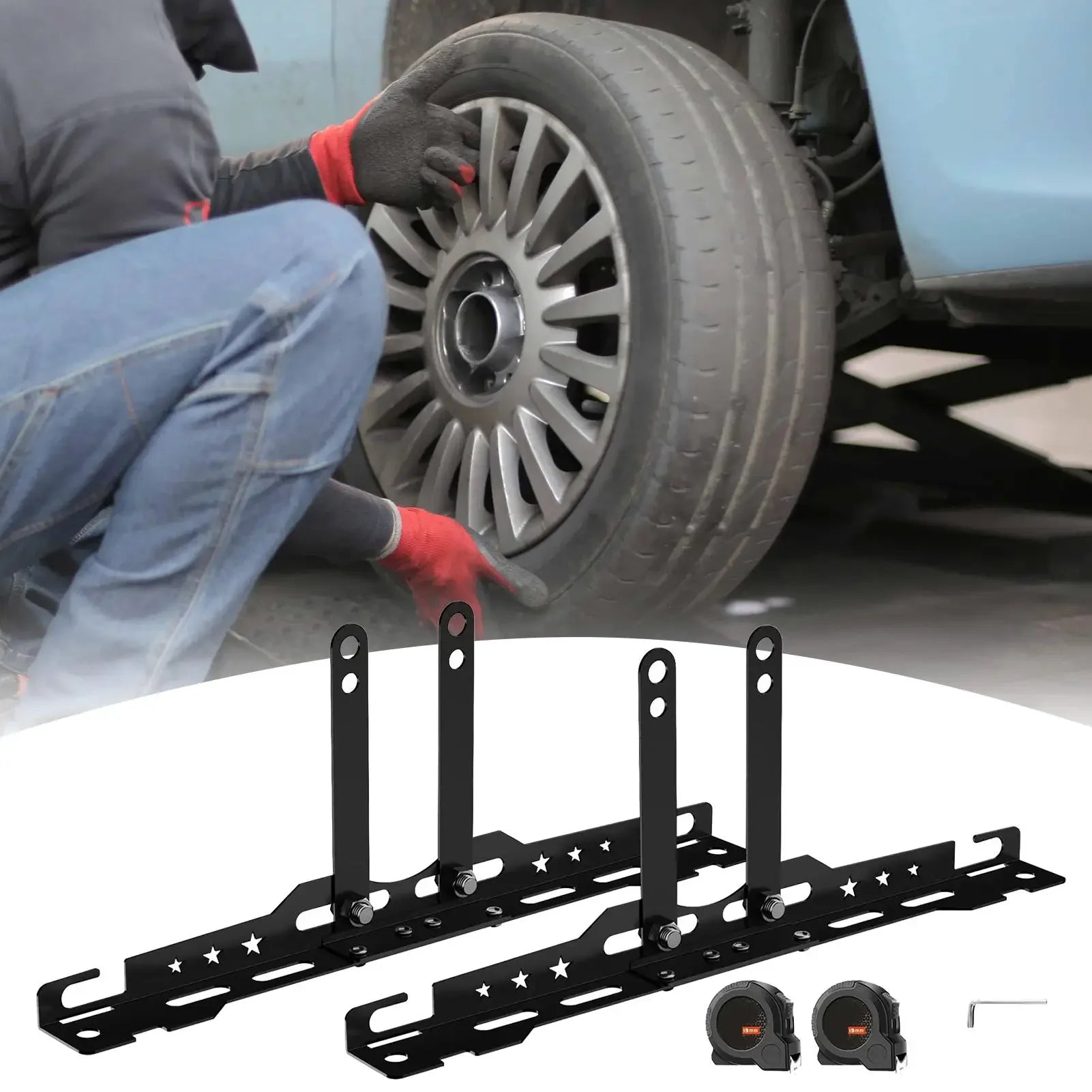 2pcs Car Wheel Alignment Tool With 2 Measuring Tapes Adjustable Auto Wheel Leveling Aligner Heavy Duty Wheel Balancing Plates